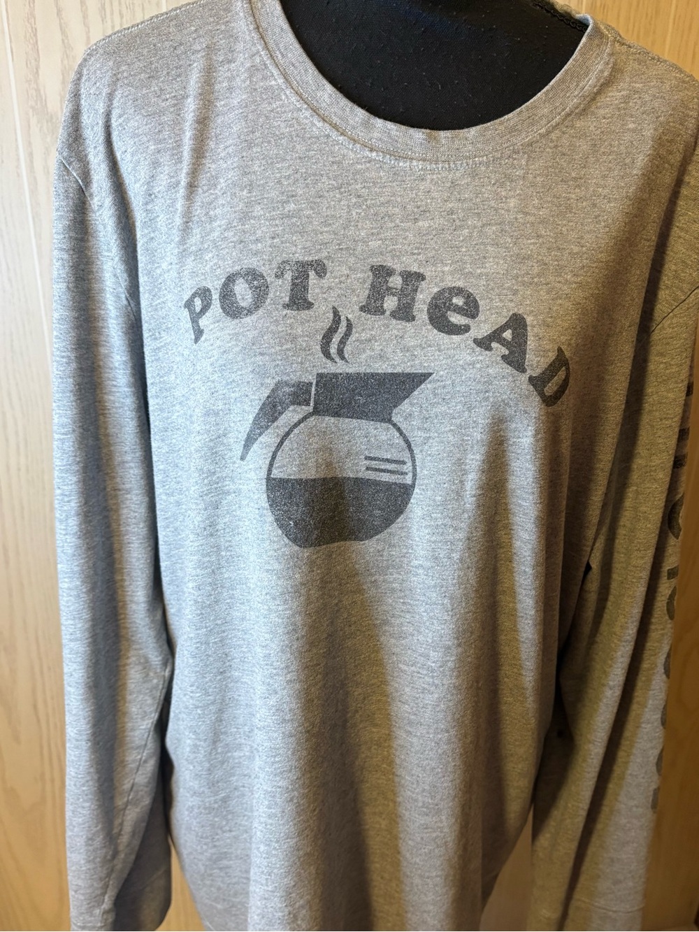 Life Is Good Pot Head Coffee Pot Crusher Tee Long Sleeve Gray Mens Size XLarge